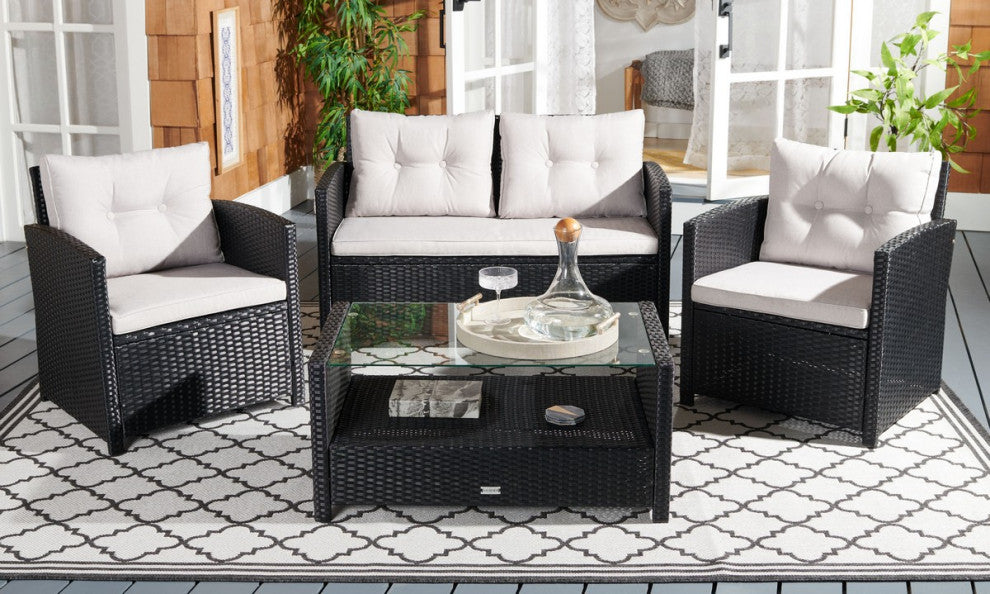 Safavieh Outdoor Vellor 4 Piece Living Set Black / Light Grey