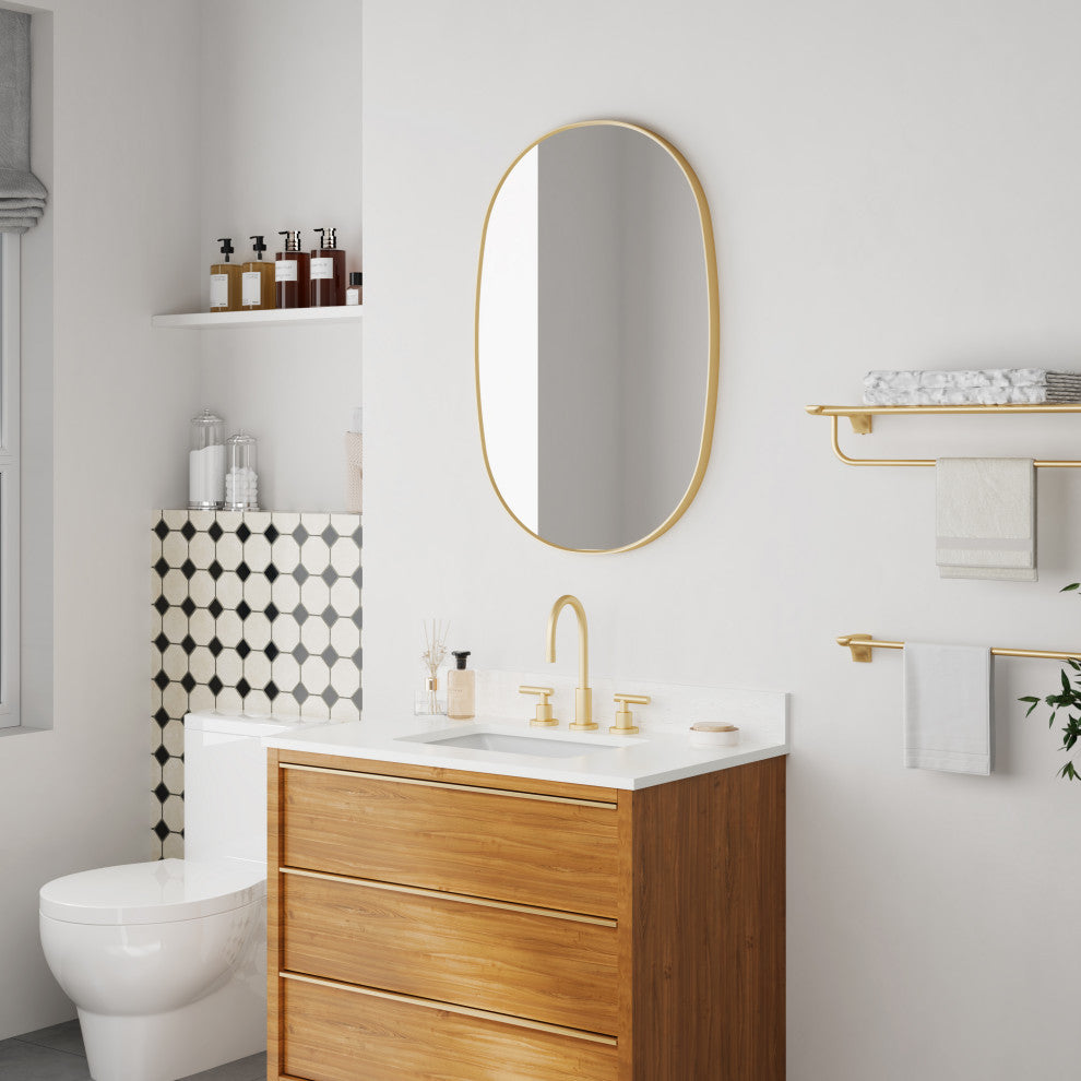 24"x36" Wall-mounted Oval Bathroom Vanity Mirror with Aluminum Frame, Brushed Gold
