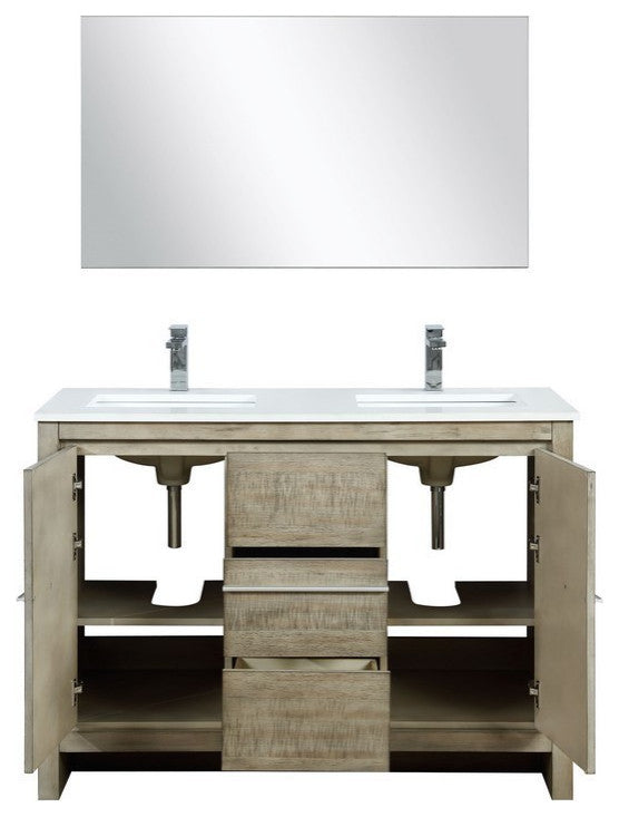 Lafarre Contemporary 48" Rustic Acacia Double Sink Bathroom Vanity Set, Labaro R