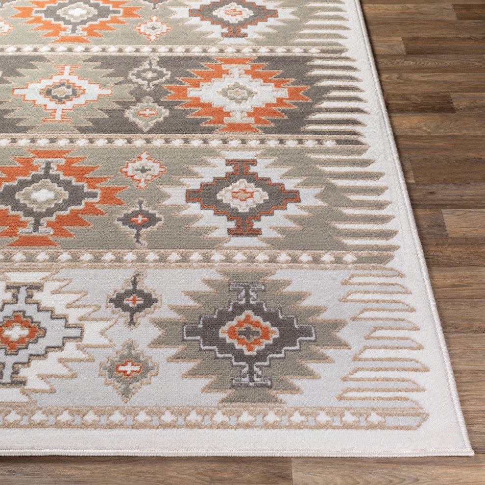 Surya Skagen SKG-2303 7'10"x10'2" Rug, Gray/Silver Gray/Terracotta/Tan/White