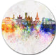 Colorful Brampton Skyline, Cityscape Painting Disc Metal Wall Art, 11"