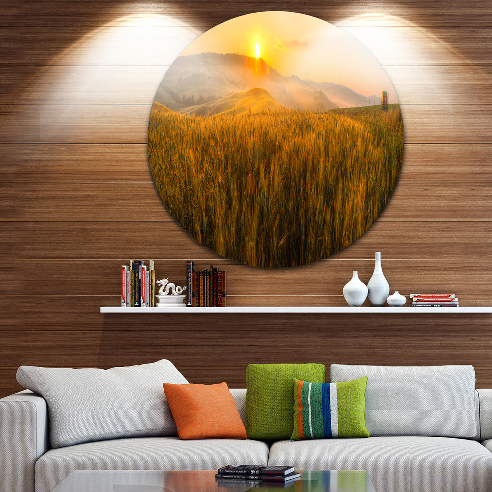 Tuscany Wheat Field At Sunrise, Landscape Round Wall Art, 23"