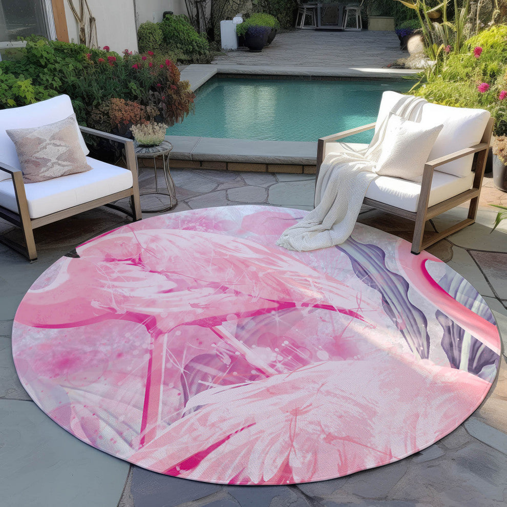 Indoor/Outdoor Tropics TC2 Silver Machine Washable 8' x 8' Round Rug