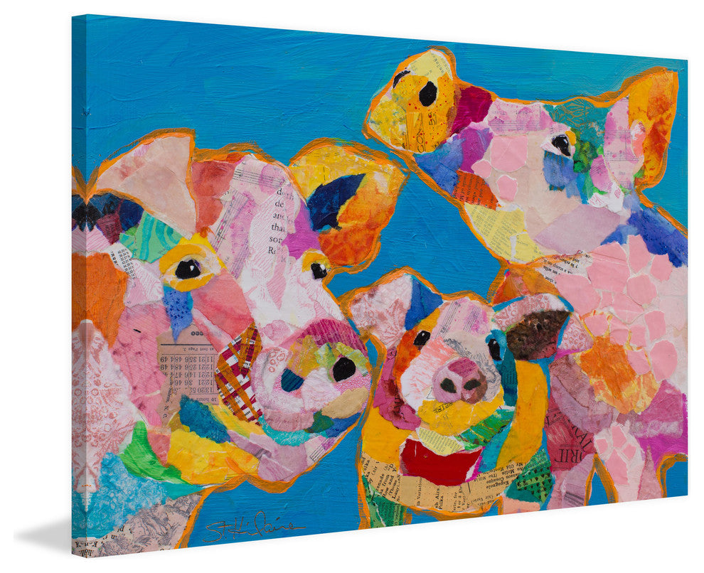 "Trois Cochons" Painting Print on Wrapped Canvas, 45x30