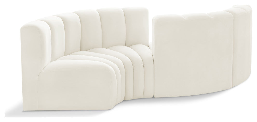 Arc Velvet Upholstered 4-Pc. Facing Modular Sectional, Cream