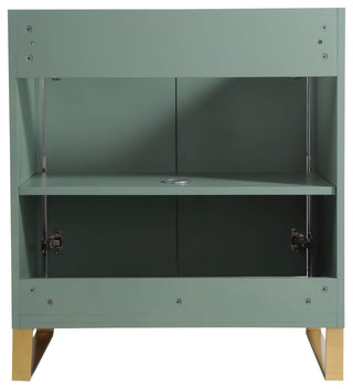 Opulence Bath Vanity, Mint Green, 30", Satin Brass Hardware, Black Marble Top