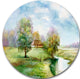 Village Life, Landscape Disc Metal Artwork, 23"