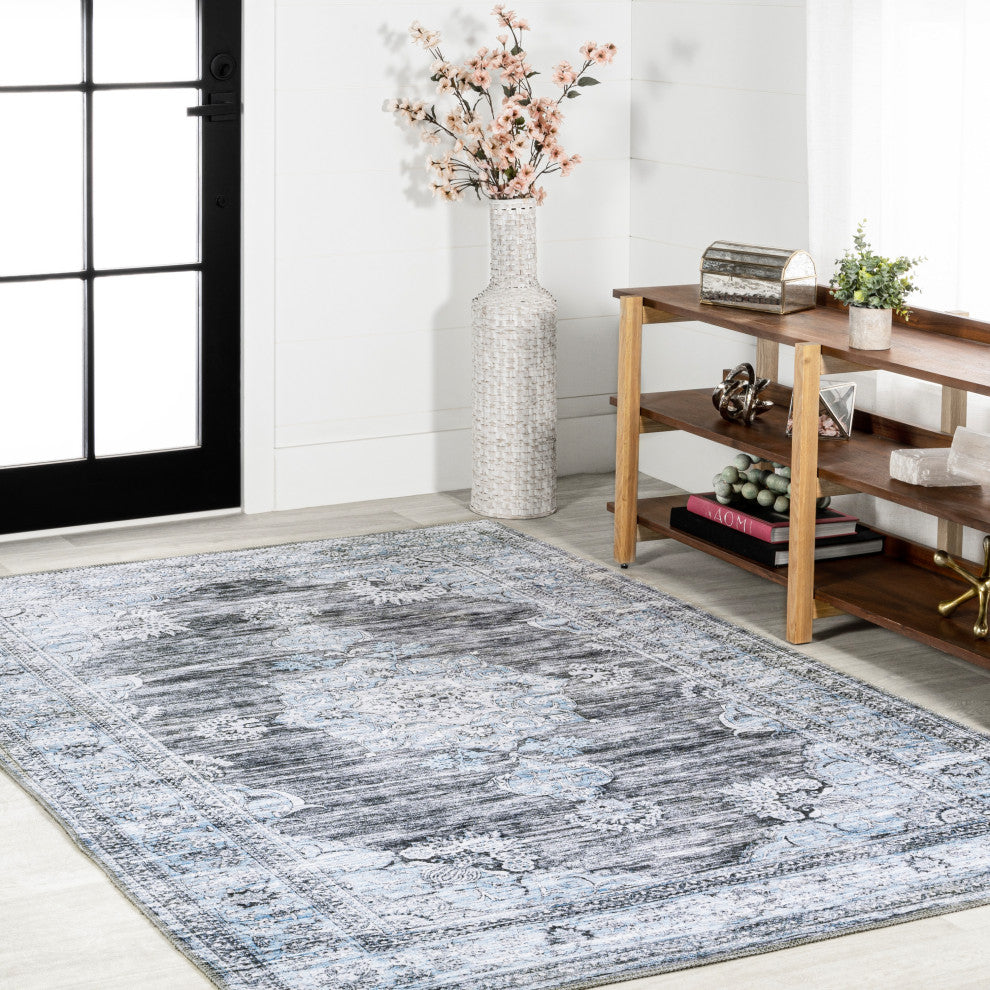 Bausch Distressed Chenille Washable Dark Gray/Blue 5 ft. x 8 ft. Area Rug