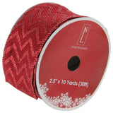 Red Chevron Burlap Wired Christmas Craft Ribbon