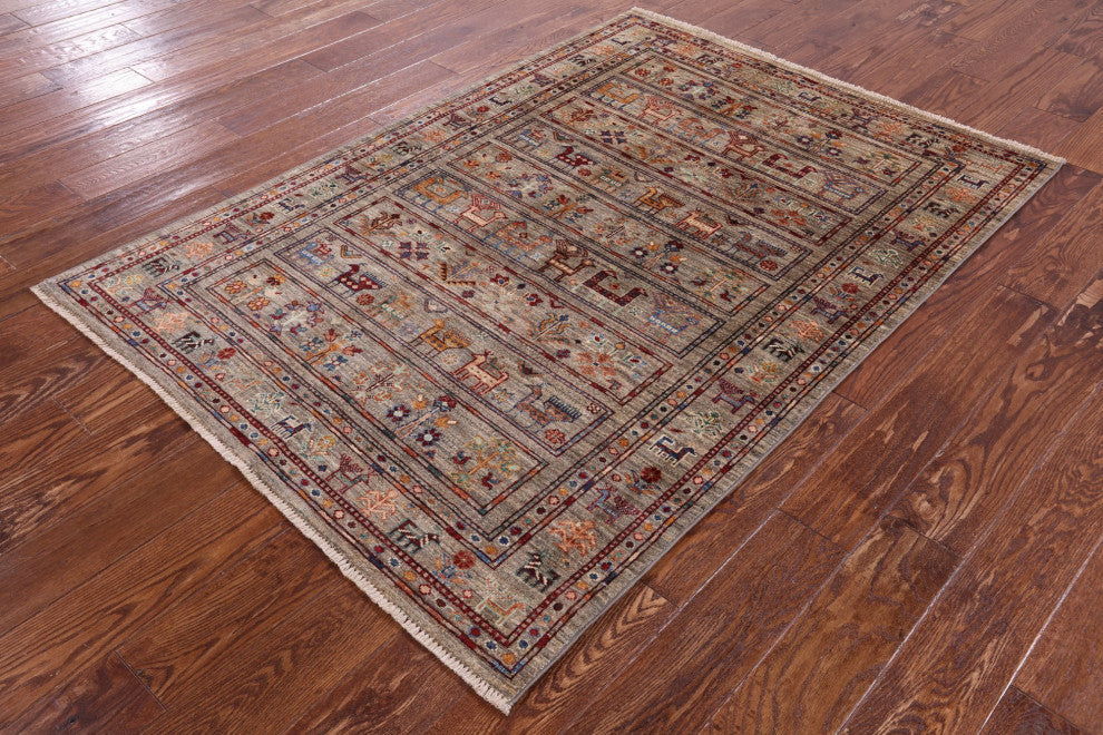 Handmade Persian Gabbeh Tribal Rug 4' 1" X 5' 11" - Q12513