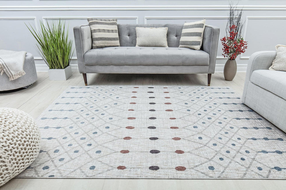 Jade La Paloma White  Moroccan Tribal Ivory Recycled Area Rug, 2'6" X 8'