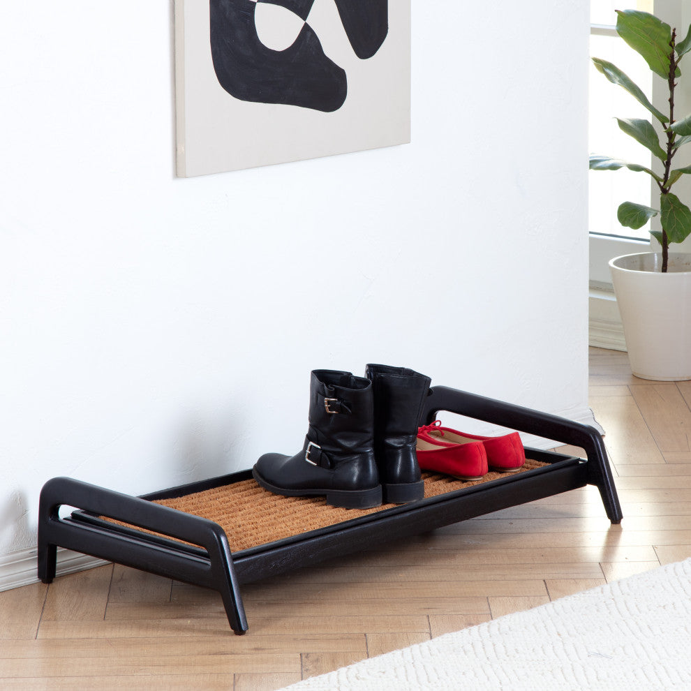 Single-Tier Black Stand With 3-Pair Rubber Boot Tray Rectangle Ripple