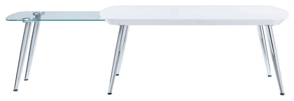 ACME Patina Coffee Table, White and Chrome Finish