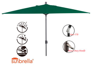 10'x6.5' Rectangular Auto Tilt Market Umbrella, Grey Frame, Sunbrella, Forest Gr