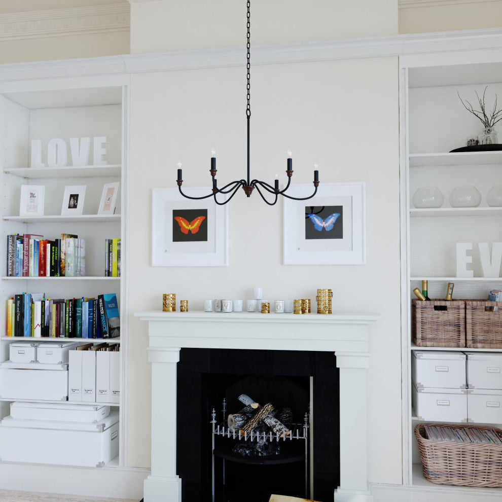 Annabelle 6-Light Farmhouse Chandelier Candelabra, Matte Black/Brushed Walnut