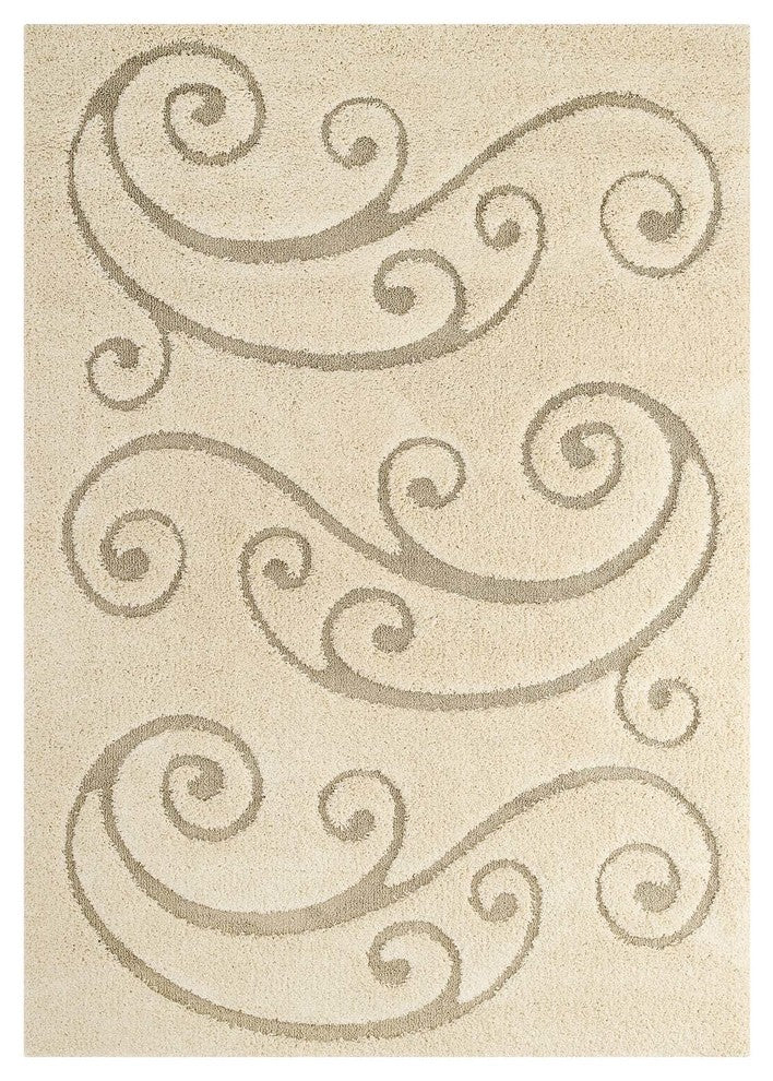Creame and Beige Jubilant Sprout Scrolling Vine 5x8 Shag Area Rug