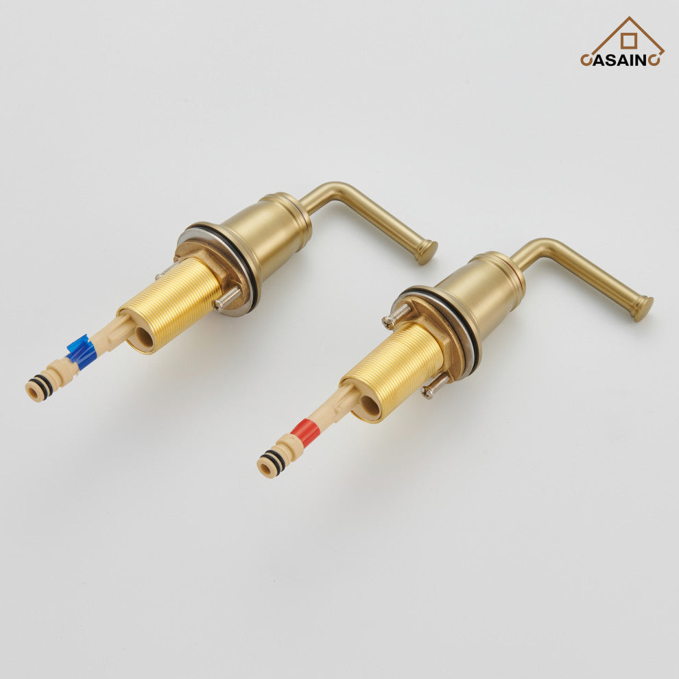 8in Brass Bathroom Sink Faucet 2 Handle 3 Hole Gold Bathroom Faucet, Brushed Gold