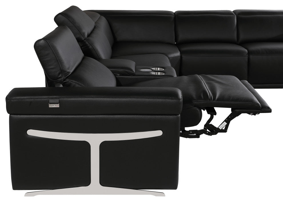 GIOVANNI 8-Piece 2-Power Reclining Italian Leather Sectional, Black
