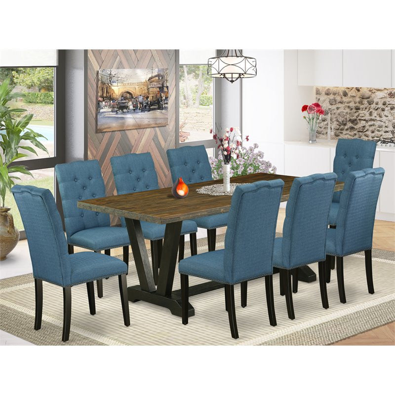 V677El121-9, 9-Piece Set Jacobean Table Top and 8 Chairs, Black