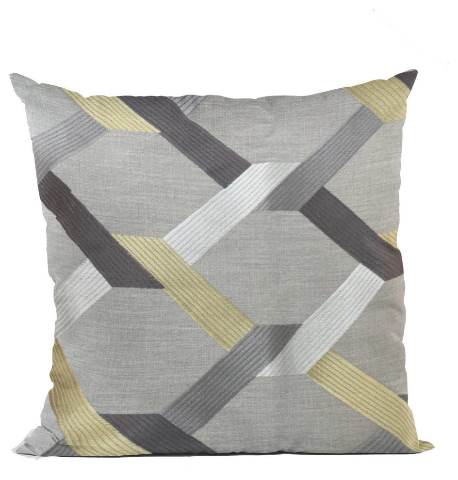 Valencia White Purple and Taupe Handmade Luxury Pillow, White, Purple, Taupe, Double Sided  20" X 20"