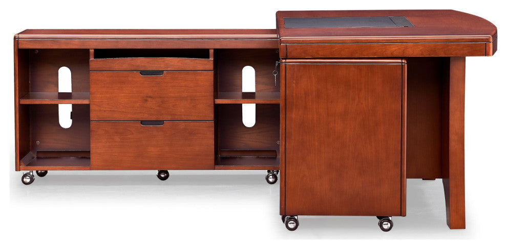 70"� Modern Quincy Light Cherry Wood Desk Rolling Return Storage Keyboard Tray