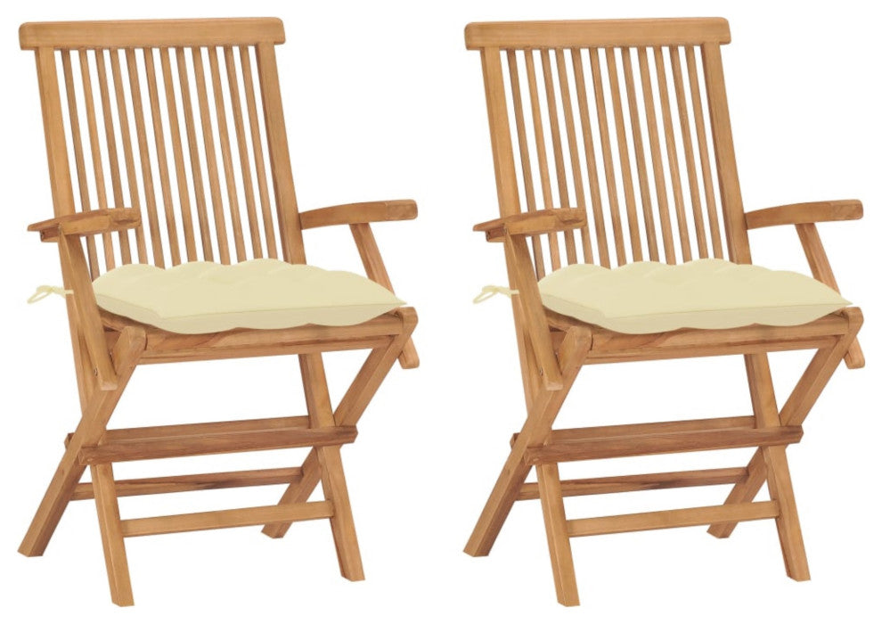 Vidaxl Garden Chairs With Cream White Cushions 2-Piece Set Solid Teak Wood