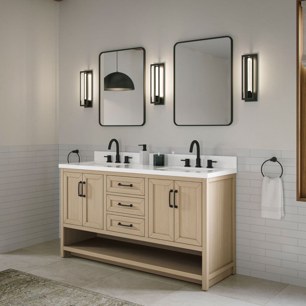 The Asher Bathroom Vanity, Oak, 55", Double Sink, Freestanding