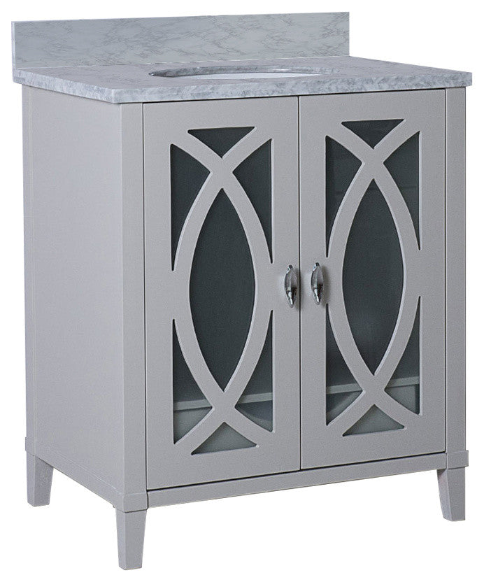 Marina Single-Sink Vanity, Light Gray, White Carrara Top, 30"