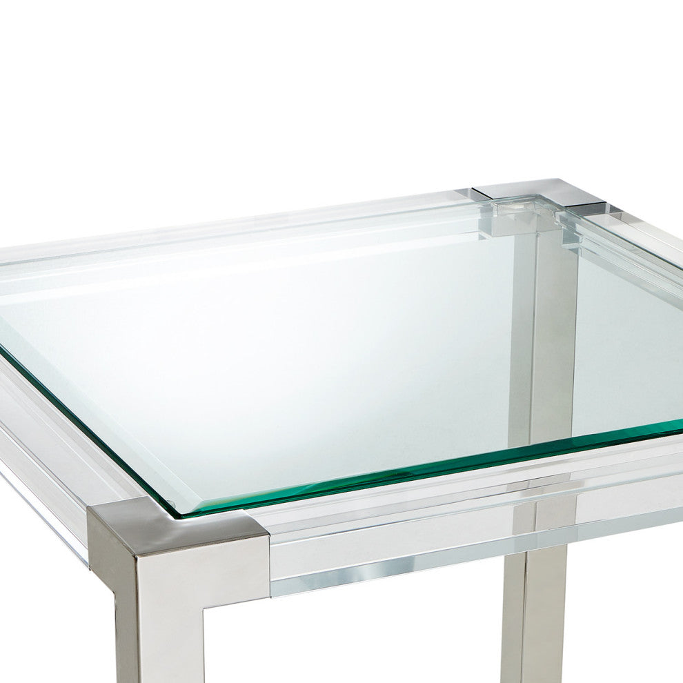 State St. Square End Table - Glass/Stainless Steel