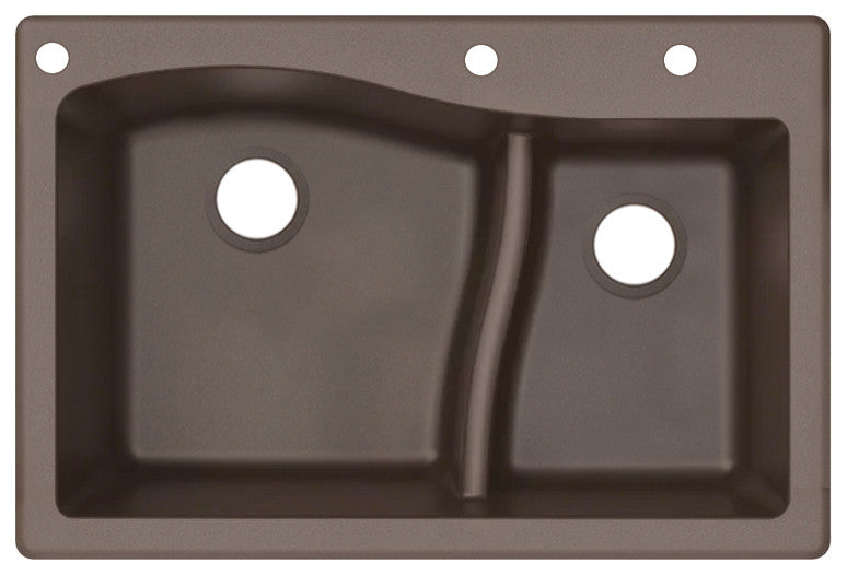 Aversa SilQ Granite 33"Drop-in Kitchen Sink with 3 BAD Faucet Holes in Espresso