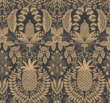 Pineapple Damask Black Wallpaper