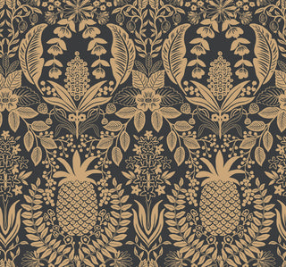 Pineapple Damask Black Wallpaper