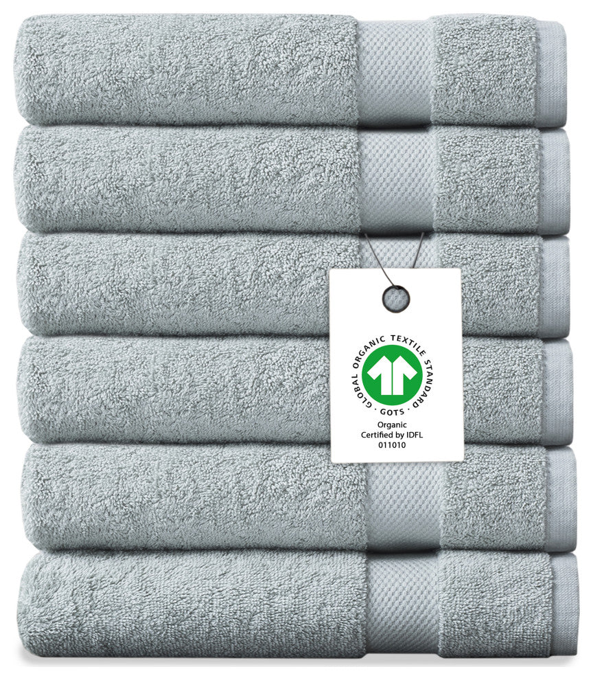 Delara 100% Organic Cotton Plush Wash Cloths, Set of 6, 13"x13", Light Blue