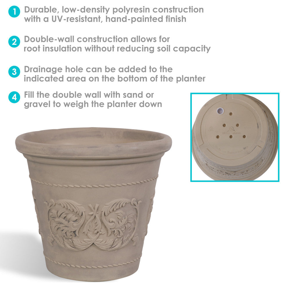 Sunnydaze Arabella Outdoor Flower Pot Planter, Beige, 20", Set of 4
