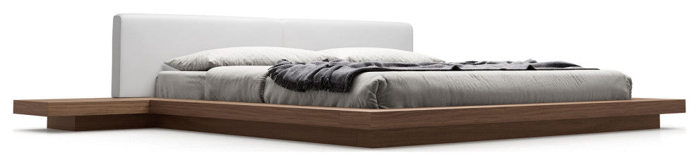 Akanji Bed White Eco Leather and Walnut / King