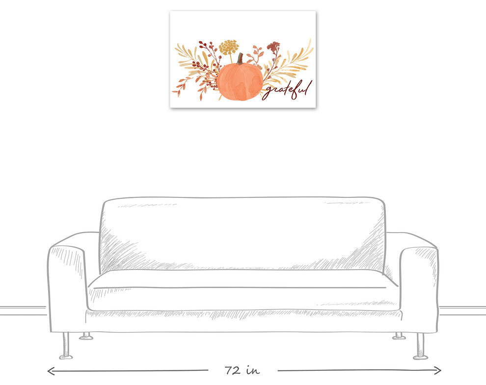 Grateful Watercolor Pumpkin Print on Canvas