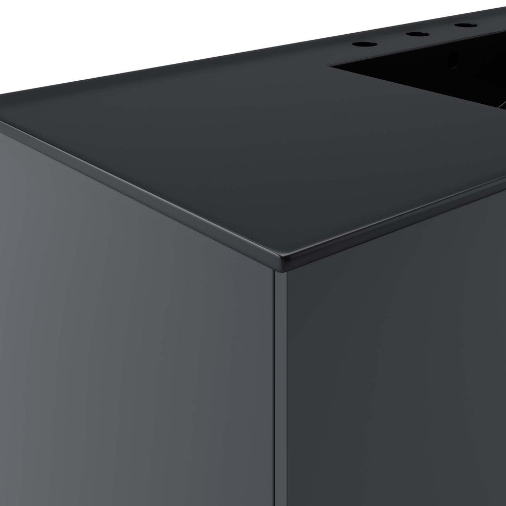 Sink Vanity Cabinet, Gray Black, Ceramic, Melamine, Modern, Hotel Bathroom