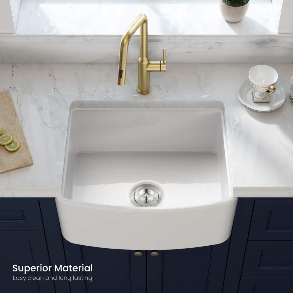 Pure 24" Curved Apron Front Farmhouse Kitchen Fireclay Sink