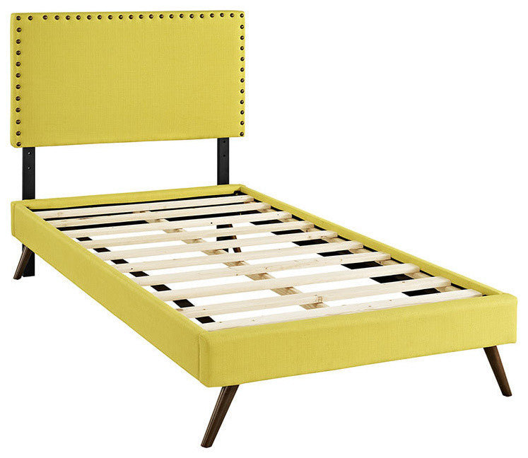 Modway Phoebe Twin Fabric Platform Bed With Round Splayed Legs, Sunny