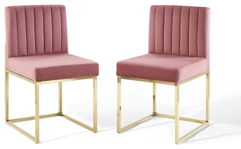 Carriage Dining Chair Performance Velvet Set of 2-Gold Dusty Rose