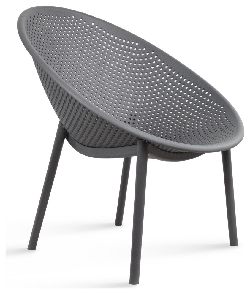 Modern Plastic Lounge Chair Perforated Egg Shaped Seat for Indoor/Outdoor, Grey