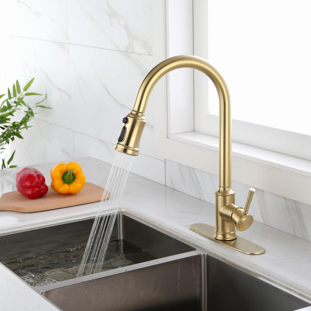 Touch Kitchen Sink Faucet With Pull Down Sprayer, Single-Handle, Brushed Gold