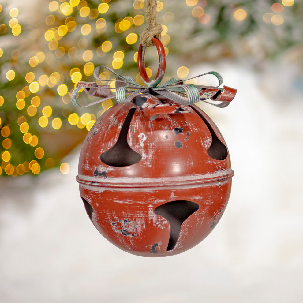 Set of 9 Assorted Sized Hanging Christmas Bells, Antique Red