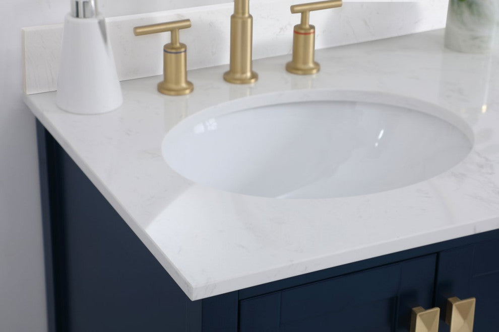 Iris 32" Single Bathroom Vanity, Blue With Backsplash