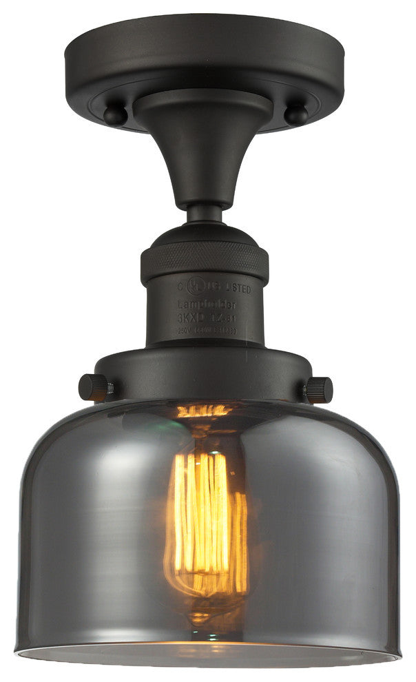 Large Bell 8" Semi-Flush Mount, Oil Rubbed Bronze, Glass: Plated Smoked