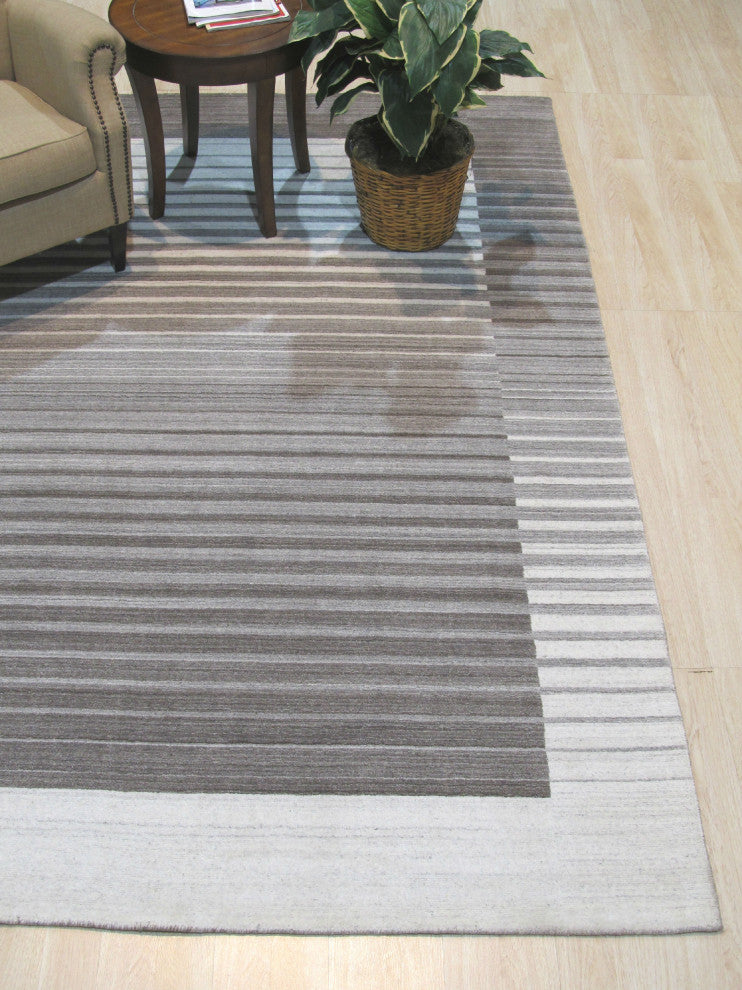 Ivory/Charcoal Stripe Handmade Urban Rug, 12'x15'