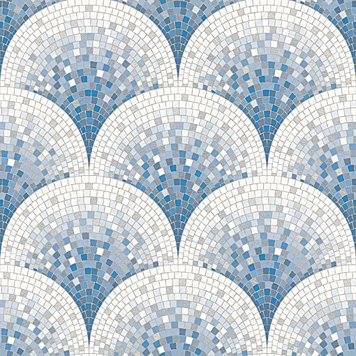 Retro Textured Wallpaper, Mosaic Circles, BA220046, Blue White, Sample