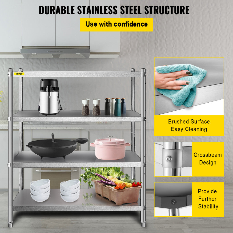 VEVOR Stainless Steel Shelf Heavy Duty Shelf 4 Layer Rack Kitchen Shelf Storage
