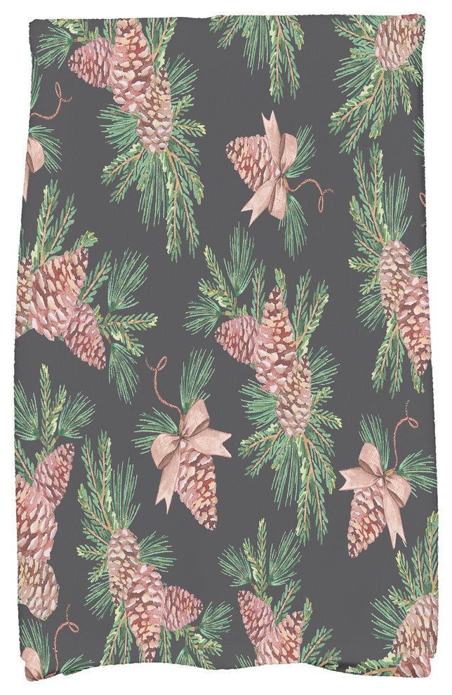 Greenery 18"x30" Black Holiday Print Hand Towel
