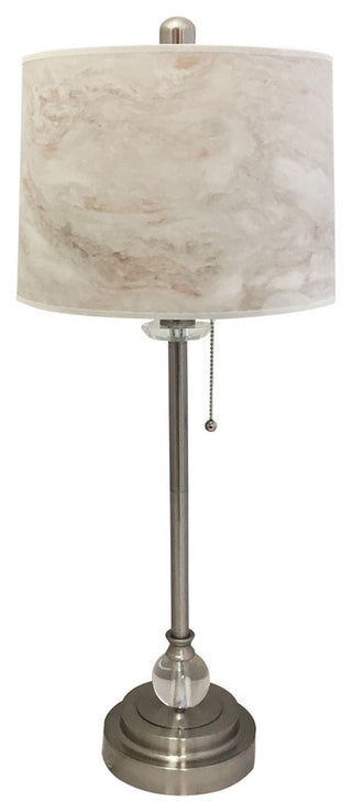 28" Crystal Buffet Lamp With White Marble Texture Shade, Brushed Nickel, Single